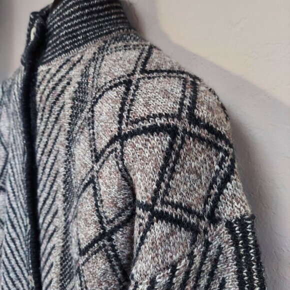 Womens Cardigan Sweater Shetland Wool Balloon Sleeve Medium Gray Mixed Print - Picture 3 of 9